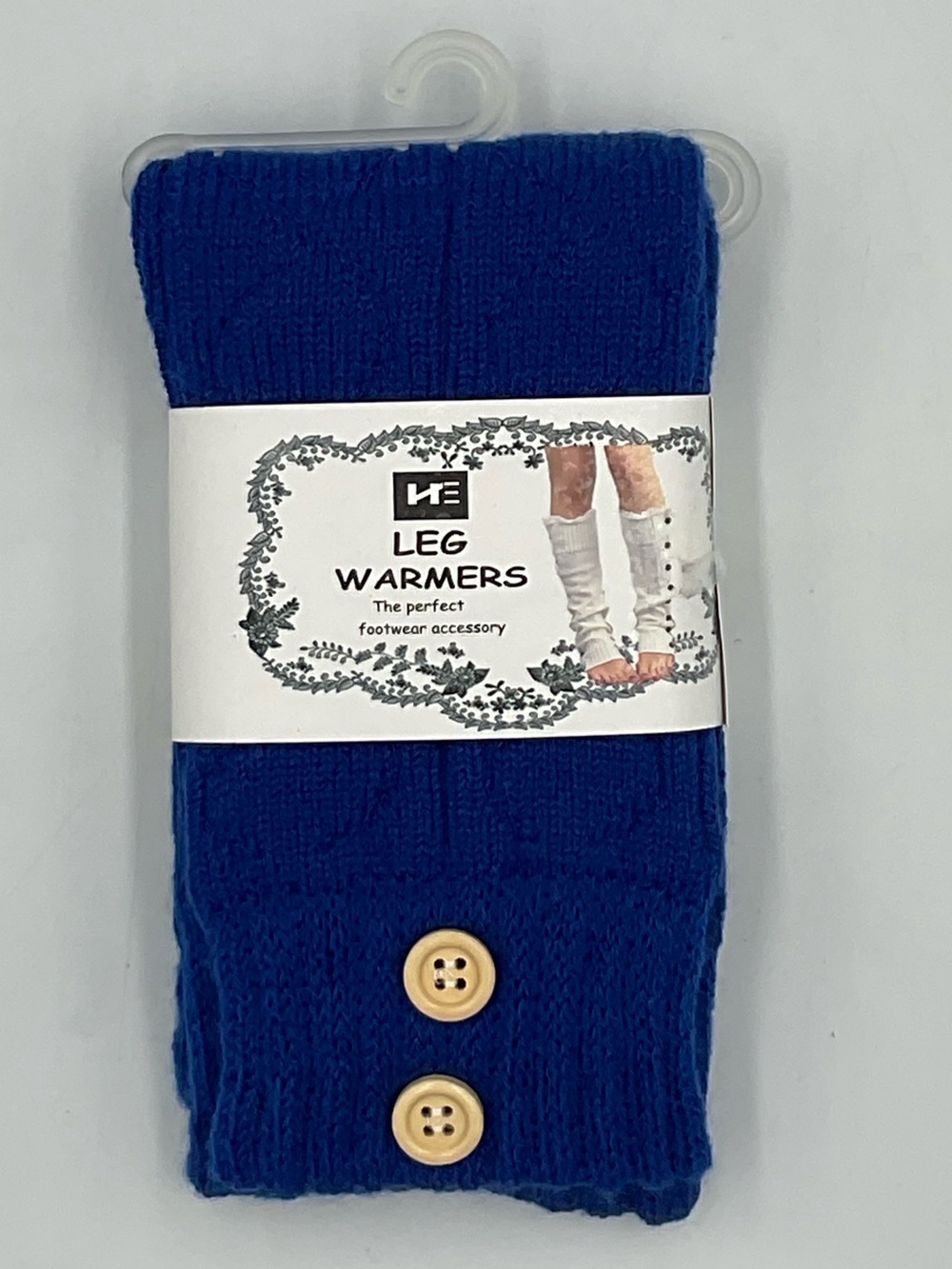 NWT HE Bright Blue Button-accented Leg Warmers One Size Fits Most